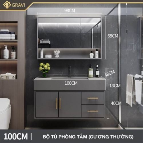 Bộ tủ chậu phòng tắm 2 cánh 2 tủ BT.GT100G1